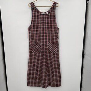 J.L.N.Y. Women’s Plaid Linen Blend Jumper Dress Red Black Blue Size M